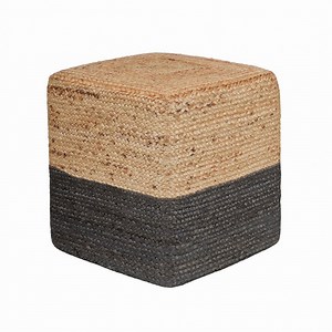 · REDEARTH · Cube Pouf Foot Stool Ottoman - Jute Braided Pouffe Poof Accent Sitting Footrest for The Living Room, Bedroom, Nursery, Patio, Lounge & Other Rooms (14.5”x14.5”x16”; Natural Gray)