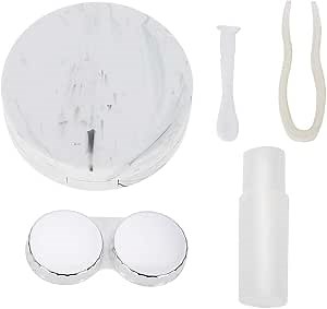 Contact Lens Case Marble Contact Lens Box, Portable Eye Care Kit Container with Mirror, Contact Lens Stick, Tweezers, and a Solution Bottle, 4 Colors(White)