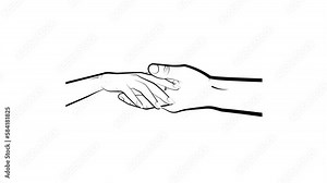 Animated hands of young people in love hold each other. Man putting engagement ring on woman finger, marriage proposal. Cartoon looped video isolated on white background