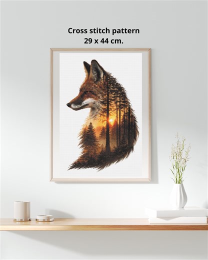 Fox Cross Stitch Pattern, Double Exposure Fox Forest Sunset, Woodland Animal Embroidery Design PDF, Nature Art Decor - Etsy