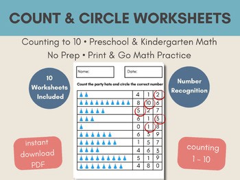 Count and Circle Worksheets | Counting to 10 | Preschool & Kindergarten Math