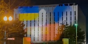 The Ukrainian flag was projected onto the Russian embassy in Washington leading to a 'cat and mouse' game