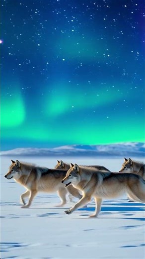 Grey Wolves Runs Across a frozen tundra