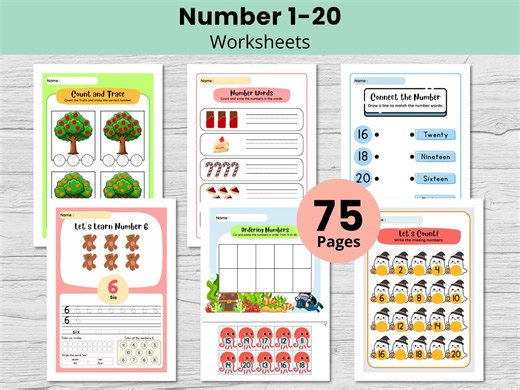 Learning Number Worksheets, Beginning Math, Counting, Preschool and Kindergarten Math Printable, Homeschool Teacher Resource - Etsy