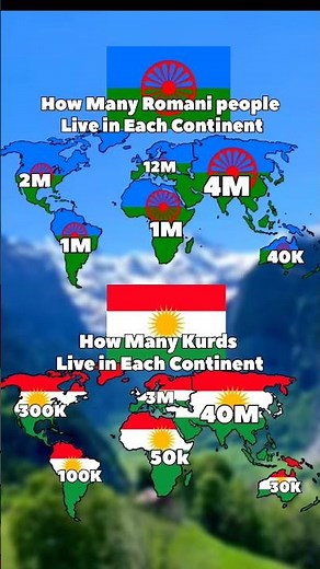 How Many Kurds and Romani people live in each continent 🌍 #kurd #romani #azerbaijan #map #shorts