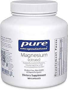Pure Encapsulations Magnesium (Citrate) - Supplement for Sleep, Heart Health, Cognitive Health, Bone Health, Energy, Muscles, and Metabolism* - with Premium Magnesium - 180 Capsules