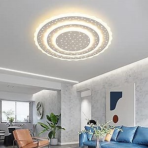 Round LED Ceiling Light - Aeyee 19.6" Ultra-Thin Flush Mount Ceiling Light, Minimalist Dimmable Acrylic Ceiling Lamp with Star Decor in White