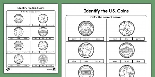 Kindergarten Identify the U.S. Coins Worksheet
