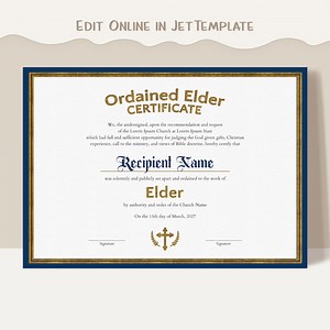 Editable Ordained Elder Certificate Template, Ministry Ordination Award, Printable Church Certificate, Ministry Recognition Award Jet403 - Etsy