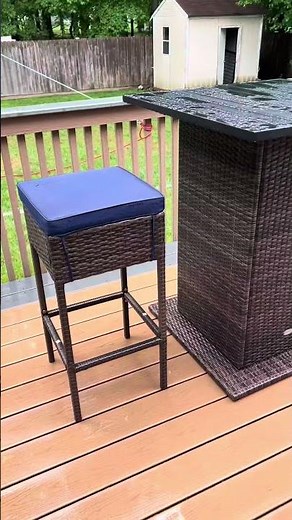 Stylish Outdoor Rattan Hi-Top Bar Set w/4 Stools & Storage