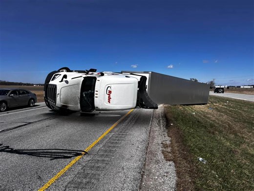Strong winds overturn semis on Indiana highways