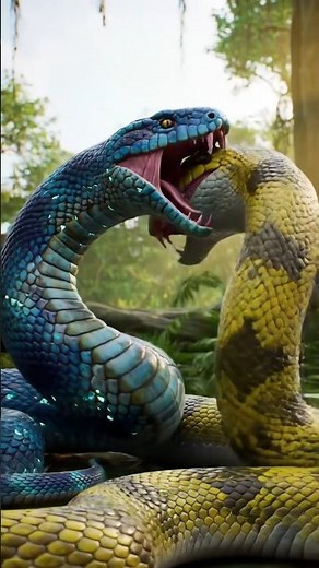 Blue Snake vs Yellow Snake Fight – Epic Roar & Shocking Vomit Scene | Realistic 4K #ai