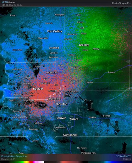 Radar Update: WED 6:25 AMThe final round of accumulating snow is currently moving through the Denver metro. Light snow remains possible through early this afternoon. #cowx