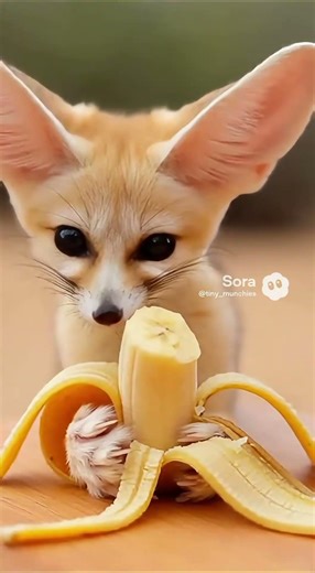 Cute baby fennec fox eating banana 🦊🍌 #shorts