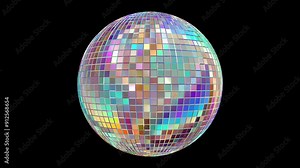 Colorful pastel 3D disco mirror ball abstract retro reflective spinning night club, party, event background looping animation with alpha matte.