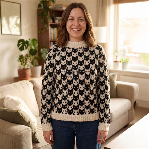 Cat Face Sweater Knitting Pattern With Cat Faces - Etsy