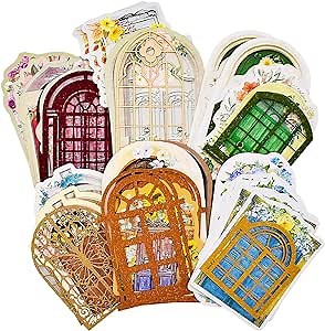 90Pcs Vintage Window Frame Aesthetic Scrapbook Paper Garden Door Scrapbooking Supplies Decorative Craft Paper-Cut for DIY Art Crafts Bullet Junk Journal Album Planners Cottagecore Picture Frames
