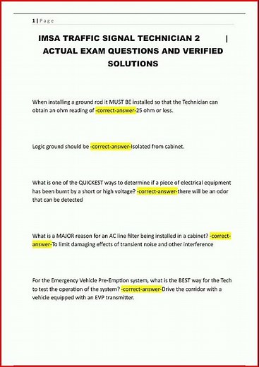 Imsa Traffic Signal Technician 2 Actual Exam Questions And V video