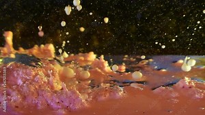 alien planet liquid surface creating large bubble exploding to reveal milky smaller orbs forming and shooting out 60fps