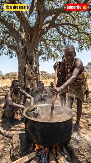 Hadzabe Tribe COOKING BABOON Stew! 🐒 Real Survival Food #shorts