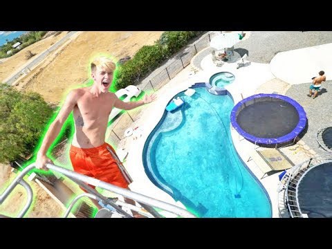 World’s Tallest Crane Jump Into Backyard Pool