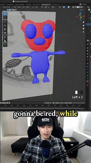Fix face orientation. Flip normals. red to blue - 3d game character in Blender - 3.1: Bear Bear