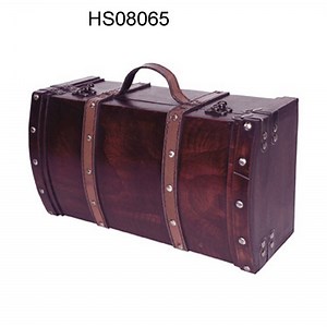 [Hot Item] Antique Wooden Wine Suitcase for Two Bottles Portable Hamper Chest Gift Box