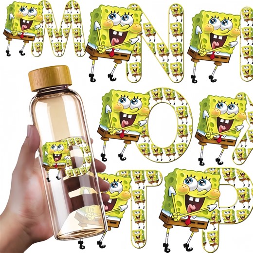 SpongeBob SquarePants 26 letters UV transfer crystal sticker logo cup lunch box phone case luggage decoration tear off film transparent sticker | Shopee Philippines