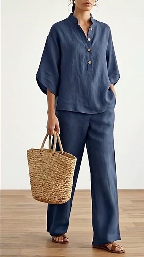 Effortless Linen Two-Piece Set 🌿 Batwing Sleeve Outfit for Spring & Summer