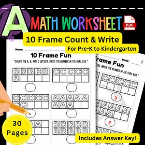 10 Frame Count & Write 1–10 | ABC Letter Counting Worksheets | Alphabet Math