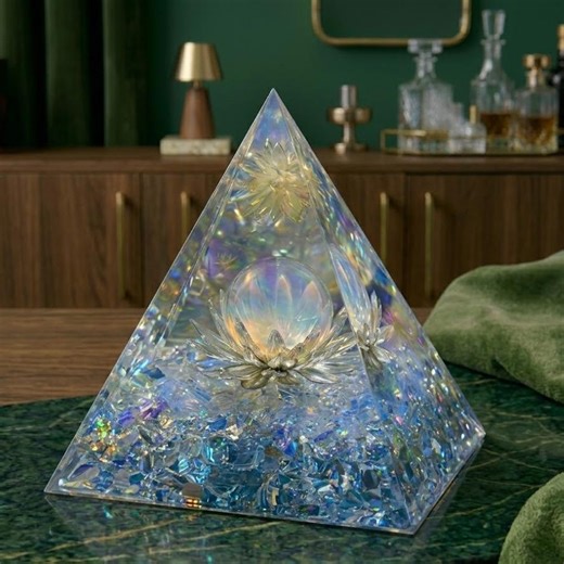 Lotus Flower Resin Crystal Pyramid | Meditation Altar Decor, Spiritual Energy Generator - Etsy