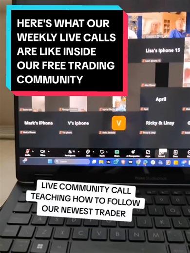 This is what our live community call looks like inside our free trading community. If you want to join our free trading community see the link in my bio of my profile and follow along on this account. #sidehustle #tradingforbeginners #makemoneytrading #trading #tradingeducation