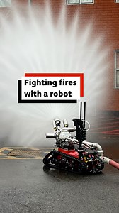 A firefighting robot is being trialled at Kent Fire and Rescue Service. The robot, which will be introduced in coming weeks, can be operated from 600m away and can spray 2,000 litres of water per minute. 🔗 Tap to read more: https://bbc.in/40IiMBG | BBC Kent