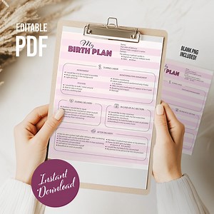 Editable Pink Birth Plan Template | Printable Birthing Checklist PDF for Expecting Mothers - Etsy UK