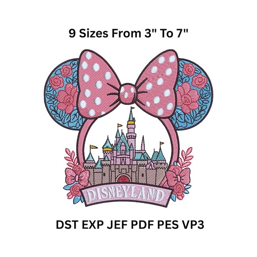 Castle Minnie Ears Embroidery Design: Floral Pink Bow (digital File) - Etsy
