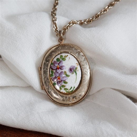 Vintage Hand Painted Floral Locket - Etsy