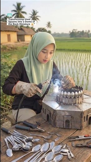 Transforming Used Spoons into a Dome of the Rock Miniature, Ai🕌😇#shorts #adindapuzzle