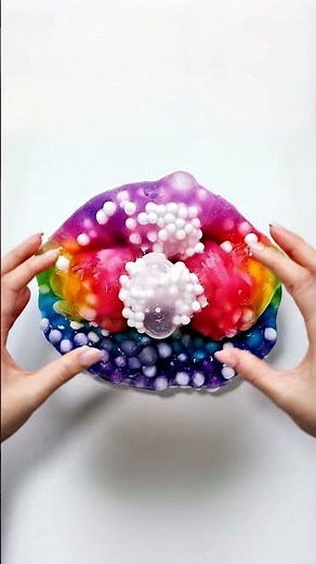 Mixing CRUNCHIEST Rainbow Floam! 🌈🤤 #slime #asmr #satisfying #floam #crunchy