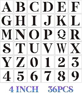 Letter Stencils for Painting On Wood,4 inch Alphabet Stencils Letter Number Stencil Templates for Wall Signs Door Fabric