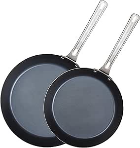 Viking Non Stick Frying Pans, Blue Carbon Steel Kitchen Cookware, 10 and 12 Inch, Black