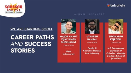 Career Paths and Success Stories - Sanskar School, Jaipur | Webinar | Univariety | Utkarsh Bansal