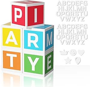 Colorful Letter Boxes for Party – Rainbow Party Decorations, 5 ABC Boxes | 2 A-Z sets spell any name; reusable rainbow letter blocks & 5 cutouts; birthday, baby shower & gender reveal party decor