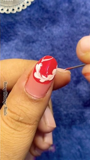 Easy Red & White Marble Nail Art Tutorial For Beginners 💅✨ #nailart #newnails