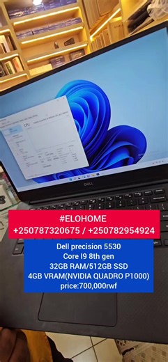 Dell precision 5530 Core I9 8th gen 32GB RAM/512GB SSD 4GB VRAM(NVIDIA QUADRO P1000) price:750,000rwf Alien 👽 ware Gaming laptop Core I7 9th gen 16GB RAM/512GB SSD 6GB VRAM(NVIDIA RTX 3060) price:1,050,000rwf Macbook pro late 2012(2013) 13 inch Retina Display Core I5 8GB RAM 256GB SSD price🌀285,000rwf Macbook pro 2013 13inch Retina display Core I7 8GB RAM/ 256GB SSD Price🌀340,000rwf Macbook pro 2014 Retina display 13 inch Core I5 8GB RAM/ 128GB SSD price🌀330,000rwf Macbook pro 2014 Retina di