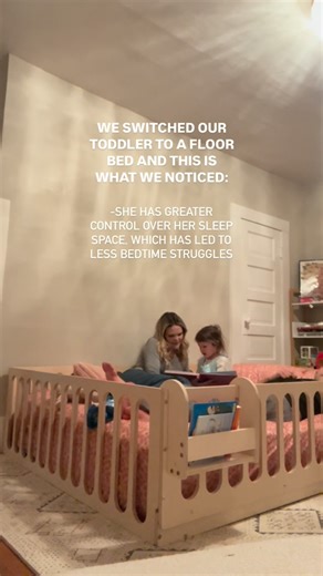 Eliscia Wisner, OTR/L, CLC on Instagram: "⭐️If you needed a sign… We recently swapped our toddler to a full floor bed and it’s been such a positive switch for our family! As a pediatric OT, I’ve always loved the idea of a floor bed and how it encourages independence and autonomy with sleep, while also keeping toddlers safe and cozy! the one thing we love the most—bedtime snuggles and books as a whole family! Our 1 year old loves that he can easily climb in and out! We got ours from @montoddler! 