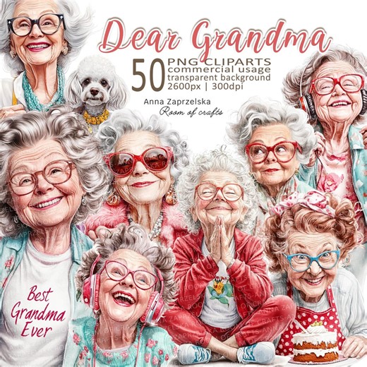 GRANDMA PNG Clipart Set, Colorful Elderly Women, 50 Transparent Images (digital Download) - Etsy
