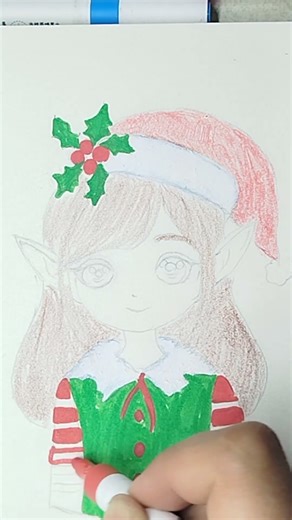 #anime How To Fraw A Christmas Elf Girl #christmas #shorts