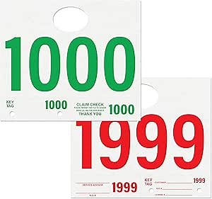 Sutter Signs Automotive Service Tag Numbers (1000-1999) Red Green Service Dispatch Numbers - Auto Dealer Vehicle Repair Mirror Hang Tags - 3 Part Double Sided Tracking System Signs - 1000 Count