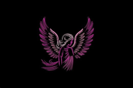 Pink Angel Machine Embroidery Design, Celestial Winged Silhouette Pattern, Sketch Style Design, Instant Download - Etsy