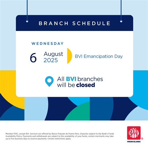 Our BVI branches will be closed from August 4th to 6th in celebration...